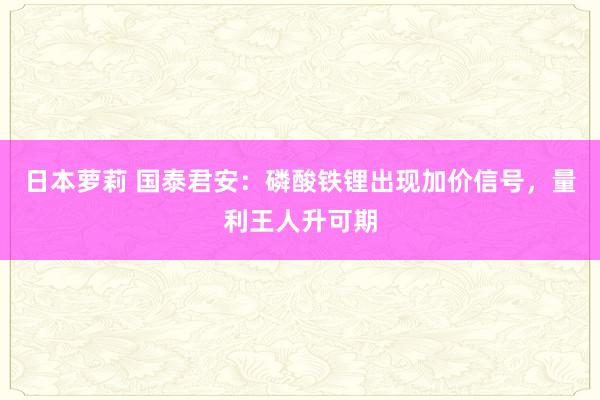 日本萝莉 国泰君安：磷酸铁锂出现加价信号，量利王人升可期