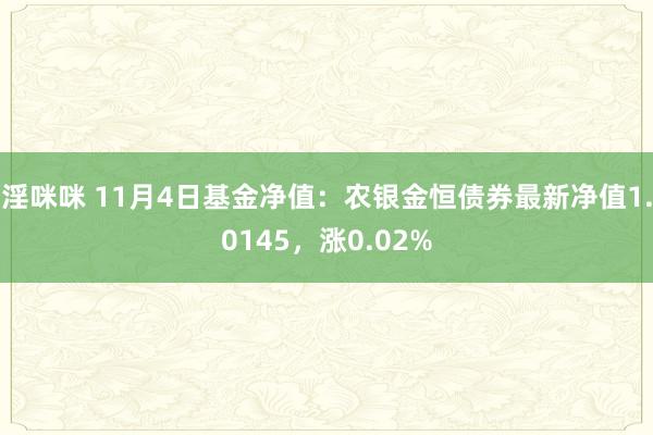 淫咪咪 11月4日基金净值：农银金恒债券最新净值1.0145，涨0.02%