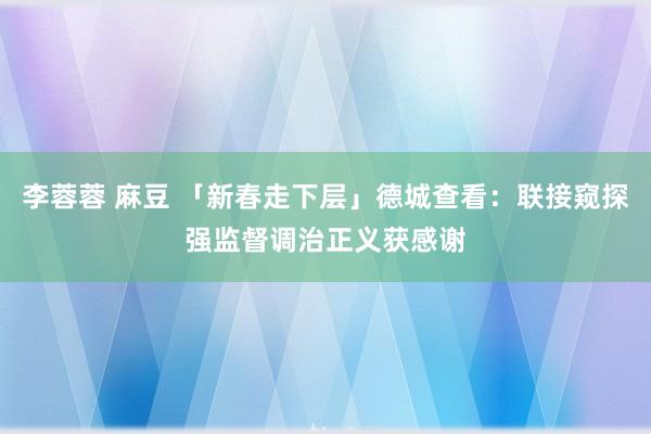李蓉蓉 麻豆 「新春走下层」德城查看：联接窥探强监督调治正义获感谢
