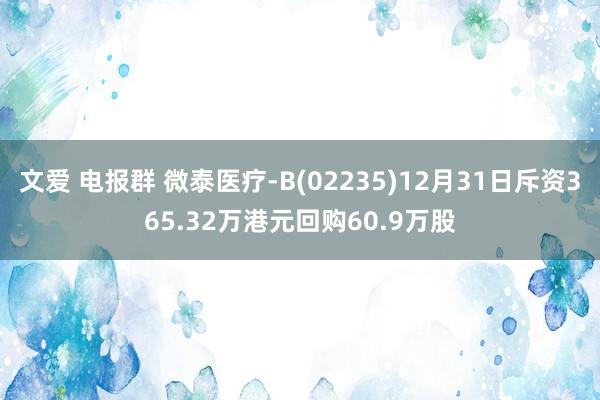 文爱 电报群 微泰医疗-B(02235)12月31日斥资365.32万港元回购60.9万股