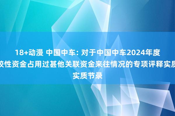 18+动漫 中国中车: 对于中国中车2024年度非计较性资金占用过甚他关联资金来往情况的专项评释实质节录